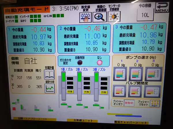 BIB 高速液体充填機 自動充填操作画面